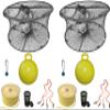 2-Pack of KUFA Sports Foldable Prawn Trap (Stretched Mesh Size:1-3/4") with 400' Rope, Yellow Float, Bait Bag & Harness Combo (PRN59+PHP5+HA2) x2 view 1