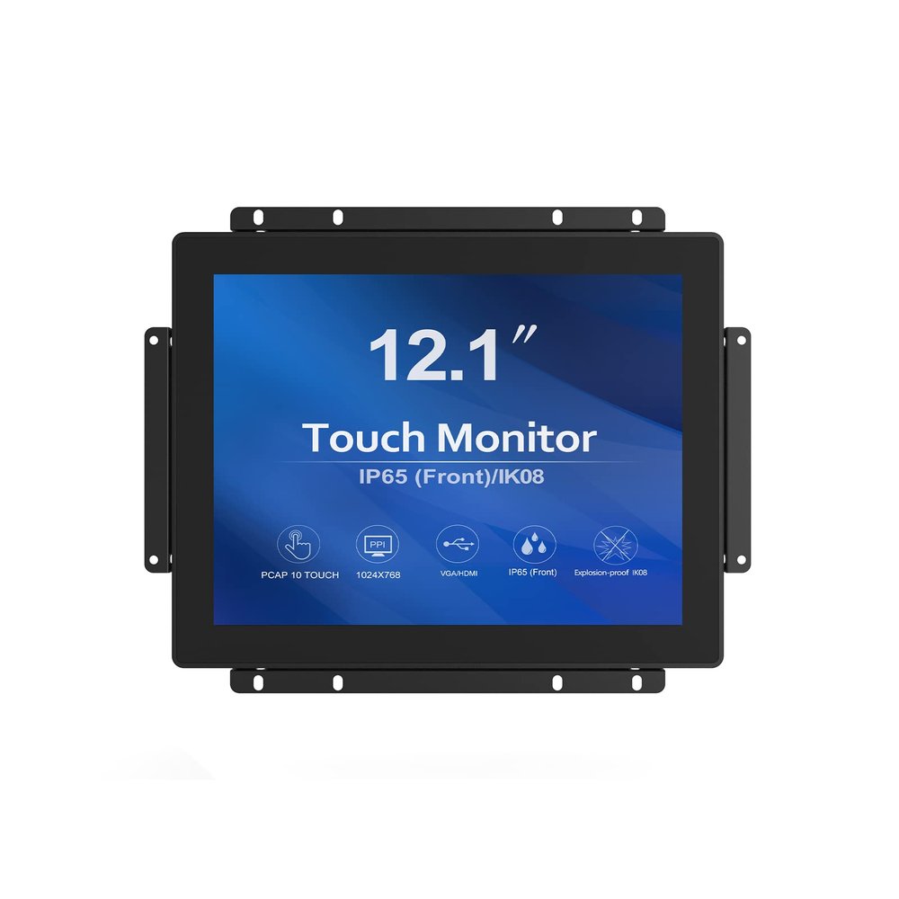 GreenTouch 12.1 inch 10 Points Touch Front IK08/IP65 Open Frame Touch Monitor Desktop or Wall Mountable Multi Point Touch 1024x768