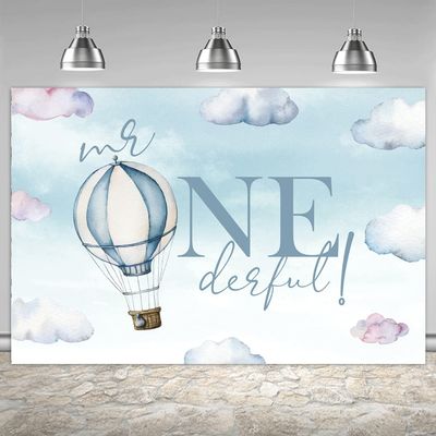 1st Happy Birthday Backdrop for Boy Mr.Onederful Baby Boy Kids One Year Old Party Decorations Banner Supplies Blue Clouds Hot Air Balloon Photography Background Props 5x3ft (EZH0D721UU)