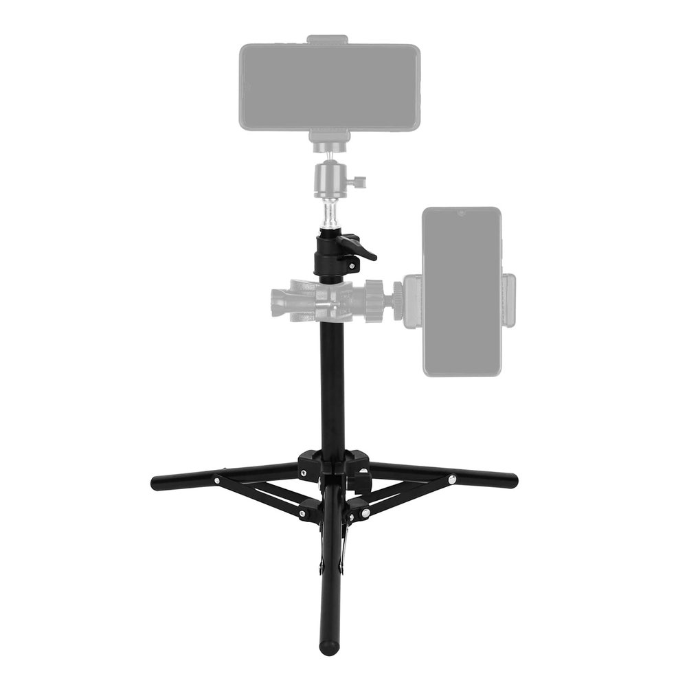 Andoer Adjustable Video Light Stand 2 Section Tripod Stand 50cm Payload 1.5kg with Universal 1/4 Inch Interface for Camera with Phone Holder, Black