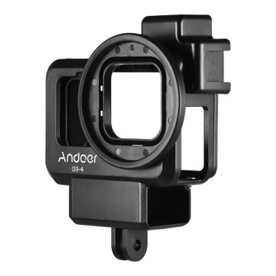 Andoer G9-4 Action Camera Video Cage Protective Case for Vlog Protective Case with Double Cold Shoe Attachment 55mm Filter Adapter Replacement Accessory for GoPro Hero 9