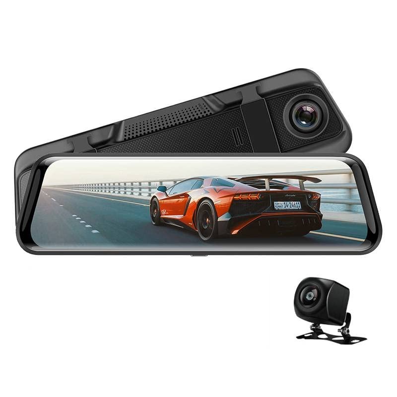 LFGUD 9.66 inch Mirror Dash Cam Dual Lens Front Rear Dash Camera 1080P Anti Glare Glass Voice Control, 140 Degree Wide Angle Monitoring Range, Emergency Lock, Super Night Vision
