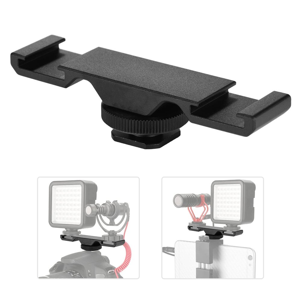 Andoer PT-2 Double Cold Shoe Mount Extension Bar Dual Bracket for Camera DV DSLR Smartphone Mic LED Video Light