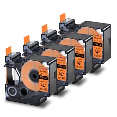USUPERINK 4 Pack Compatible for Dymo 18436 Black on Orange 19mm 3/4'' x 5.5m 18' Permanent Vinyl Label Tape Work with Rhino Pro 4200 5000 5200 6000 3M PL200 PL300 Industrial Label Makers