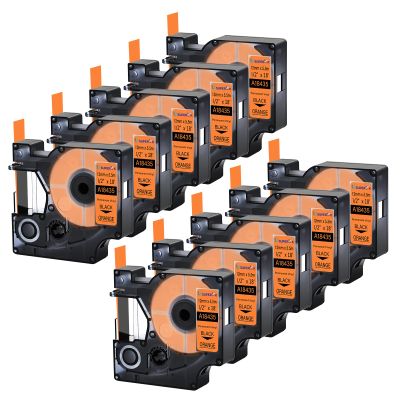 USUPERINK 10 Pack Compatible for Dymo 18435 Black on Orange 12mm 1/2'' x 5.5m 18' Permanent Vinyl Label Tape Work with Rhino Pro 1000 3000 4200 5000 5200 6000 3M PL200 PL300 Industrial Label Makers