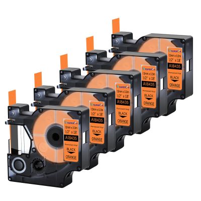 USUPERINK 5 Pack Compatible for Dymo 18435 Black on Orange 12mm 1/2'' x 5.5m 18' Permanent Vinyl Label Tape Work with Rhino Pro 1000 3000 4200 5000 5200 6000 3M PL200 PL300 Industrial Label Makers