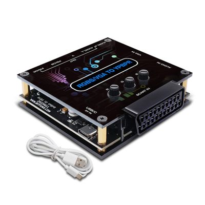 Set of RGBS VGA SCART to YPBPR Component Converter 3.5 x 3.5 x 1.4 Inches Video Adapter Fast Conversion of Game Consoles, with Type-c Data Cable and Package of Kraft Paper Box