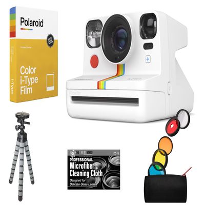 Bundle of Polaroid Now R Plus Generation 2 Bluetooth Connected I-Type Instant Film Camera (White) + Table Tripod + Pack of Film + Microfiber Cloth