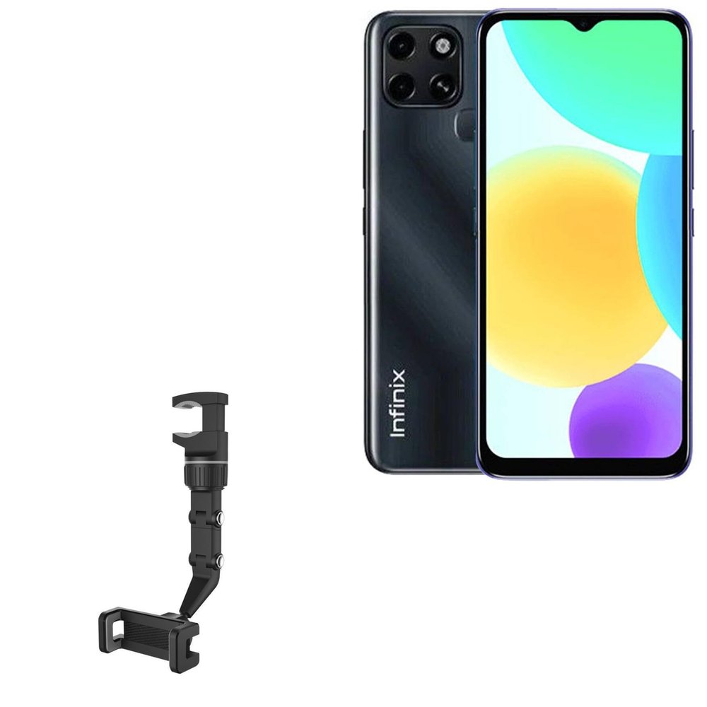 BoxWave Car Mount Compatible with Infinix Smart 6 - Rearview Mirror Car Mount, Rear View Mirror Adjustable GPS Car Mount - Jet Black