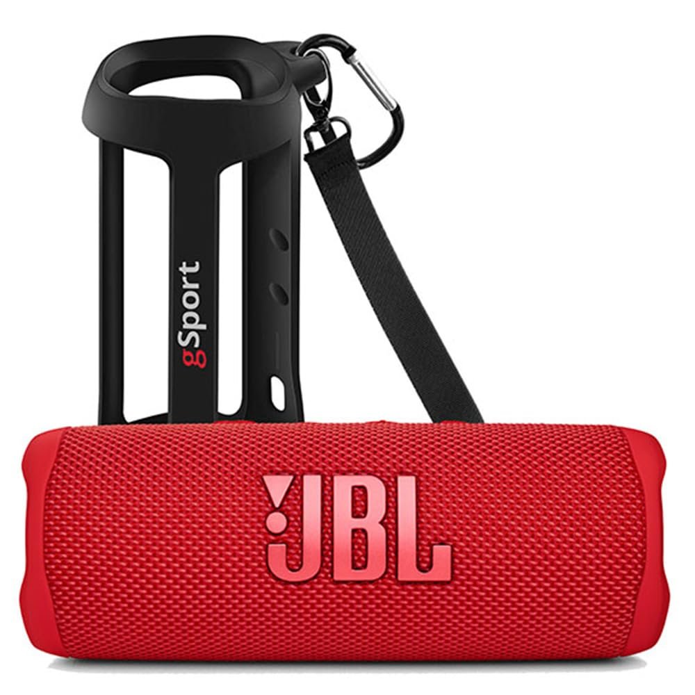 JBL FLIP 6 Waterproof Portable Speaker Bundle with gSport Silicone Sleeve (Red)