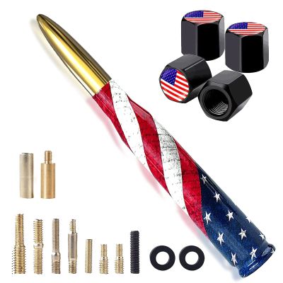 Car Truck Bullet Antenna with Valve Stem Caps for F150 F250 F350 Super Chevrolet Duty Raptor Dodge Ram 1500 2500 3500, Truck AccessoriesGold - American Flag Design