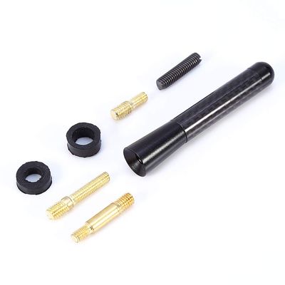 80mm Car Short Antenna Set, Black Carbon Fiber Screw Aluminum Short Antenna Mast with 4 Screws and 2 Universal Adapters Universal for Most Cars