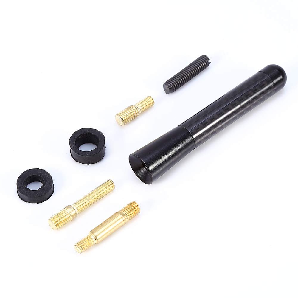 80mm Car Short Antenna Set, Black Carbon Fiber Screw Aluminum Short Antenna Mast with 4 Screws and 2 Universal Adapters Universal for Most Cars