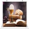 Loccor 7x5ft Fabric First Holy Communion Backdrop Sacred Objects Bible Bread Wine Photography Background Christian Church Religious Event Baptism Party Decor Portrait Studio Photoshoot Props view 3