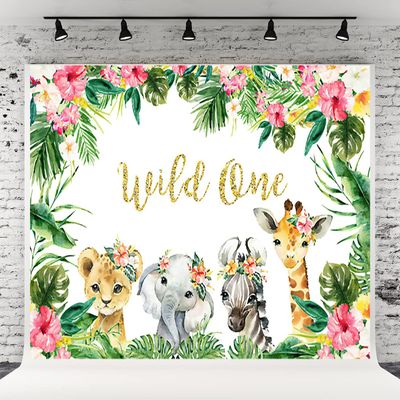 10x6.5ft Wild One Backdrop 1st Birthday Girl Jungle Safari Animals Backdrop for Party Pink Flower for Girl Birthday Decoration