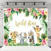 10x6.5ft Wild One Backdrop 1st Birthday Girl Jungle Safari Animals Backdrop for Party Pink Flower for Girl Birthday Decoration view 1