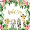10x6.5ft Wild One Backdrop 1st Birthday Girl Jungle Safari Animals Backdrop for Party Pink Flower for Girl Birthday Decoration view 2