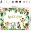 10x6.5ft Wild One Backdrop 1st Birthday Girl Jungle Safari Animals Backdrop for Party Pink Flower for Girl Birthday Decoration view 3