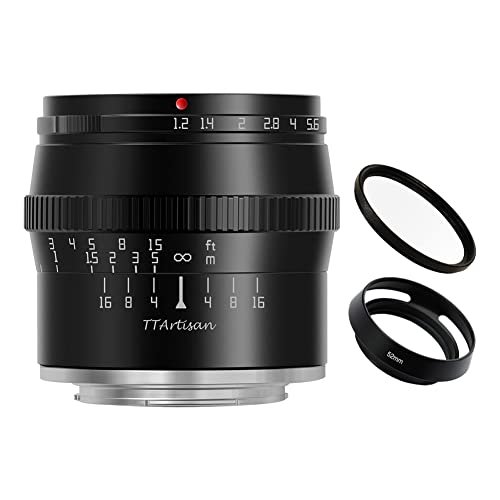 TTArtisan 50mm F1.2 APS-C Large Aperture Prime Fixed Focus Manual Focus Lens for Canon R EOS R Mount Camera R RP R5 R6 R7 Black