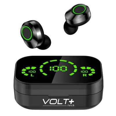 Volt Plus TECH Wireless V5.3 LED Pro Earbuds Compatible with Your ZTE Supreme IPX3 Bluetooth Water & Sweatproof/Noise Reduction & Quad Mic(Black)