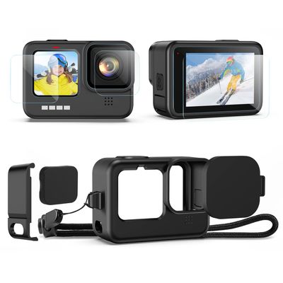 Winpull Silicone Sleeve Case for 11/10/ 9, 6PCS Tempered Glass Screen Protectors, Replacement Battery Door, Lens Caps, Lanyard Accessories Kit for Go Pro 11 10 9