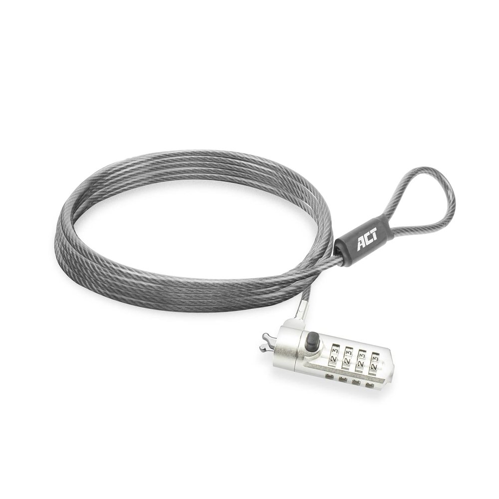 ACT Laptop Lock Security Cable 2m, Password Protection 4 Digit Combination Lock, Wedge Slot Notebook Lock, Swivel Lock Head, Laptop Lock Dell, Portable Anti-Theft Cable - AC9035