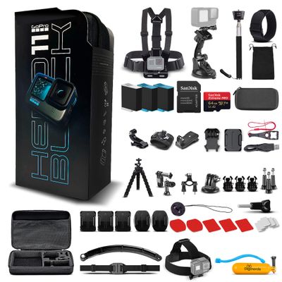GoPro HERO11 (Hero 11) Black - Waterproof Action Camera with 5.3K Video, 27MP Photos, 1/1.9" Sensor, Live Streaming, Webcam, Stabilization + 64GB Card, 50 Piece Accessory Kit and 2 Extra Batteries