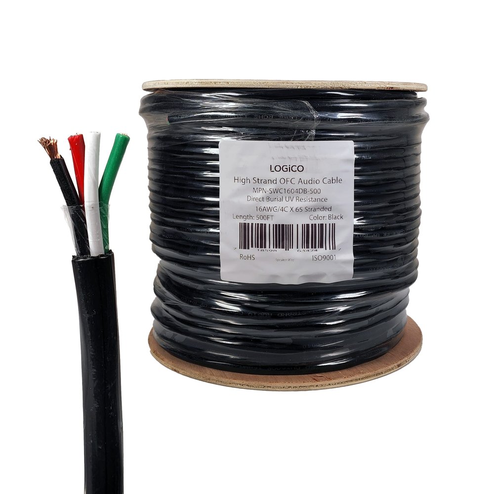 Best 500ft Speaker Wire 16AWG 4 Conductor 16/4 Direct Burial in-Wall Audio Copper