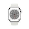 Apple Watch Series 8 [GPS + Cellular 45mm] Smart Watch w/Silver Stainless Steel Case with White Sport Band - M/L. Fitness Tracker, Blood Oxygen & ECG Apps, Always-On Retina Display, Water Resistant view 2