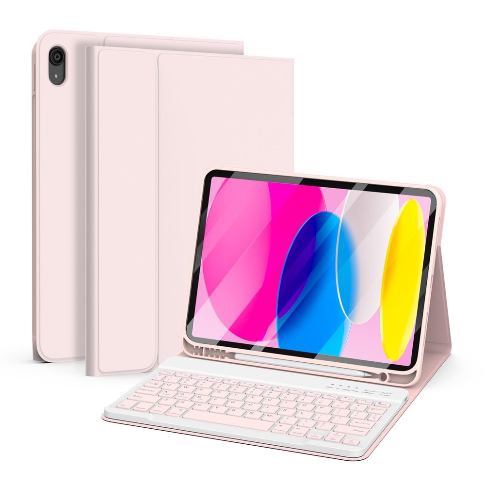 besky for iPad 11th 10th Generation Case with Keyboard - Detachable Bluetooth Keyboard Case with Pencil Holder for iPad 11-inch A16 2025 10th Gen 10.9 Inch 2022 (Pink)
