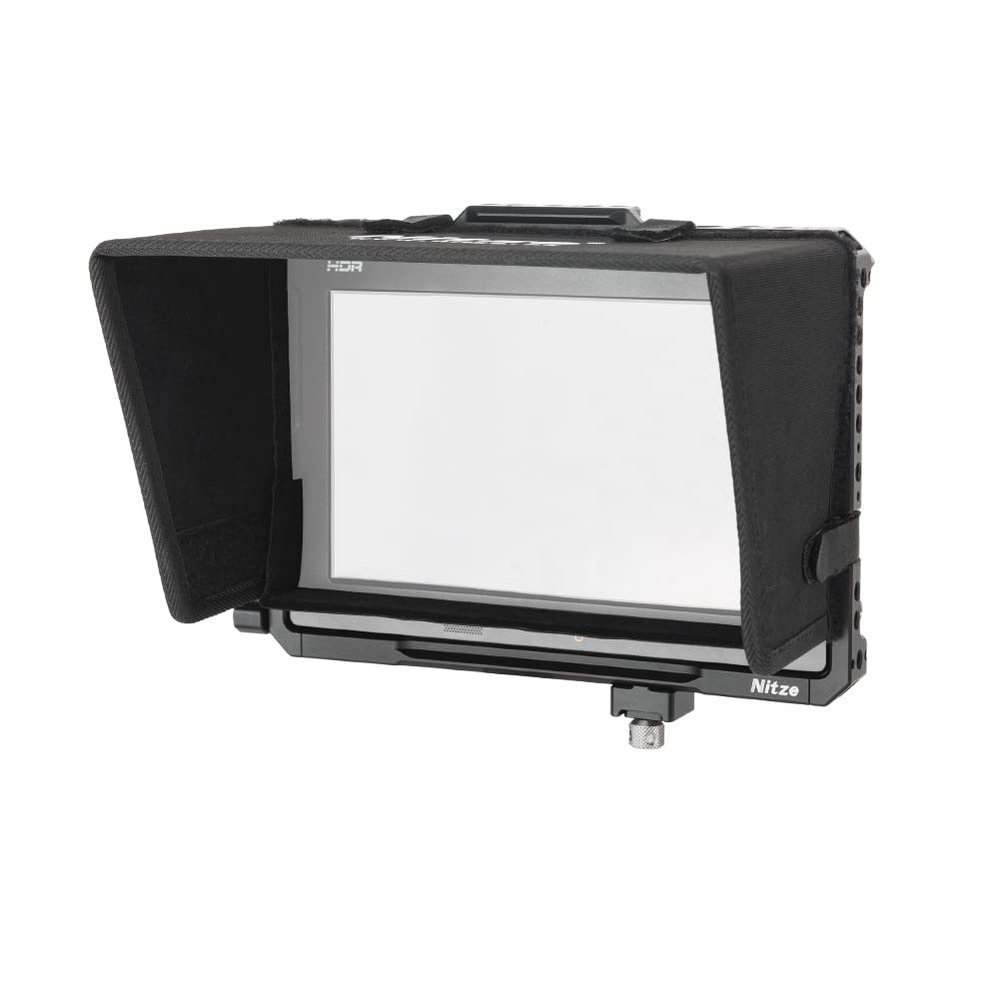 Nitze 7 inch Monitor Cage w Sunhood HDMI USB-C Cable Clamp Compatible with Blackmagic Design BMD Video Assist 12G HDR Recording
