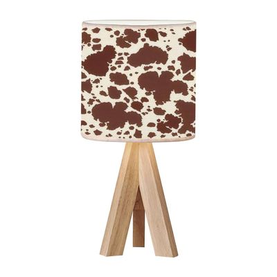 OEPWQIWEPZ Tripod Bedside Desk Table Lamp Cow Leather Skin Brown Wood Nightstand Lamp with Linen Fabric Shade for Nursery Bedroom Living Room Kids Room