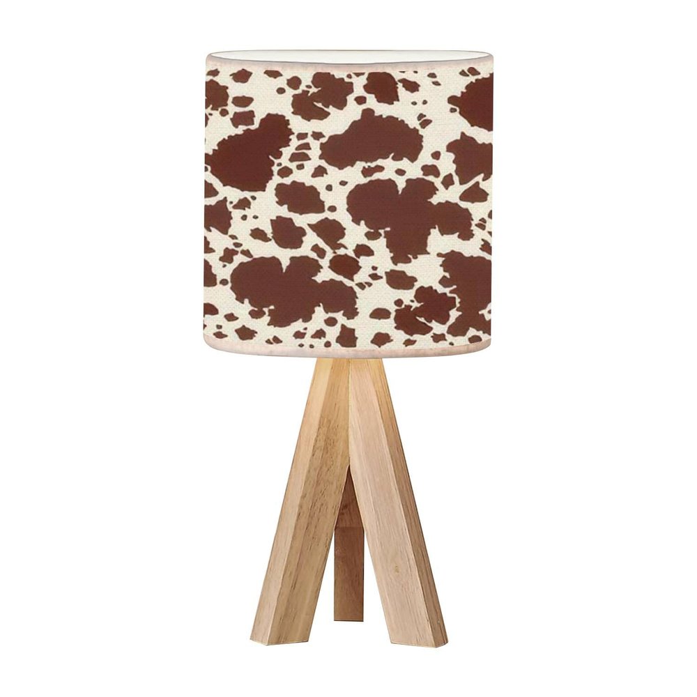 OEPWQIWEPZ Tripod Bedside Desk Table Lamp Cow Leather Skin Brown Wood Nightstand Lamp with Linen Fabric Shade for Nursery Bedroom Living Room Kids Room