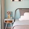 OEPWQIWEPZ Tripod Bedside Desk Table Lamp Cow Leather Skin Brown Wood Nightstand Lamp with Linen Fabric Shade for Nursery Bedroom Living Room Kids Room view 3