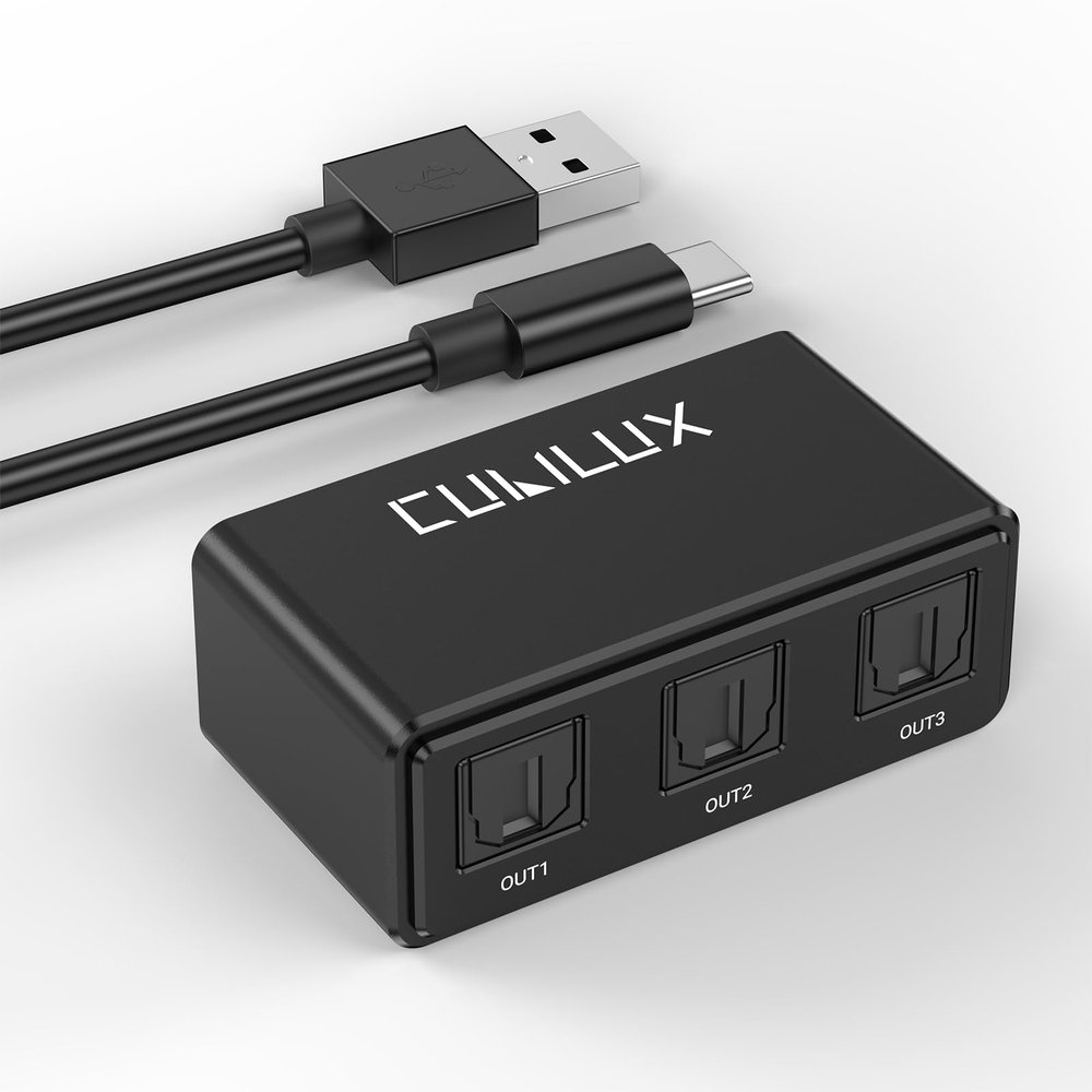 Cubilux Optical Audio Splitter 1 in 3 Out, SPDIF Cable Splitter for TV, Gaming, Toslink Distributor Support Dolby Digital 5.1, DTS Audio for Xbox, PlayStation, Soundbar