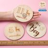 Beadthoven 16pcs Monthly Milestone Wooden Cards Basswood Milestone Discs Includes Boy & Girl Birth Announcement Sign Monthly Milestone Burlywood Props Perfect for Birthday Gifts view 2
