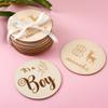 Beadthoven 16pcs Monthly Milestone Wooden Cards Basswood Milestone Discs Includes Boy & Girl Birth Announcement Sign Monthly Milestone Burlywood Props Perfect for Birthday Gifts view 4
