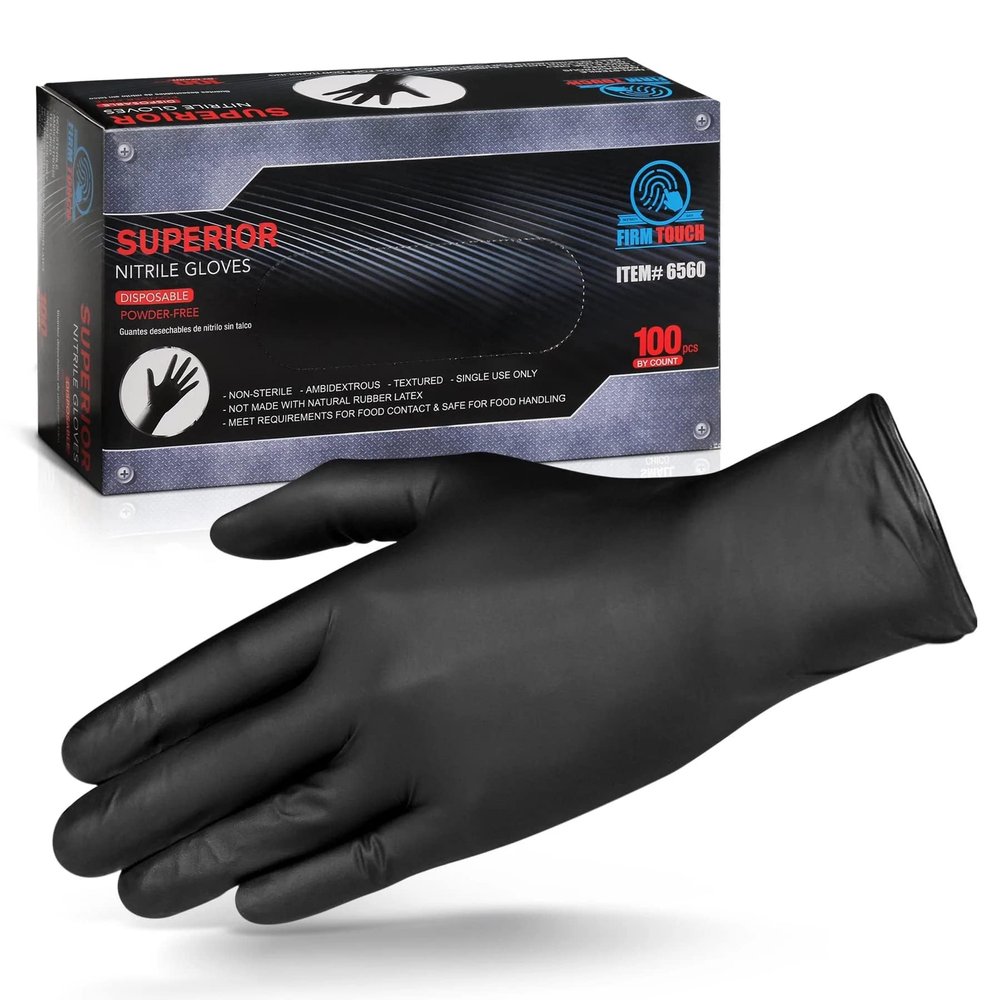 Glove Station Nitrile Disposable Gloves - Powder-Free, Latex-Free, Textured Grip, Food Grade Rated Household Gloves - Ideal for Cleaning, Cooking Use -Black - 6MIL - SM (100 Count)