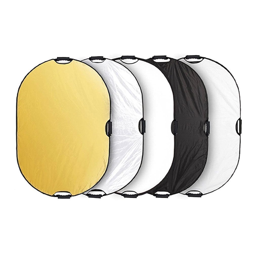 Andoer 90 * 60cm Portable Handheld Oval Collapsible 5in1 Multi Reflector with Gold/Sliver/White/Black/Translucent Colors for Photo Studio Photography