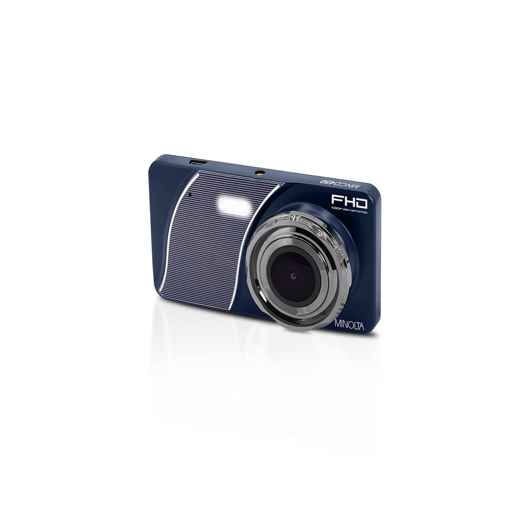 Minolta Dash Cam  1080p Full HD Car Camera with 4.0 LCD Monitor, 120 Wide Angle Lens, G-Sensor, Emergency Recording, Loop Video, USB Power, 12MP Photos, Parking Monitor (Blue)