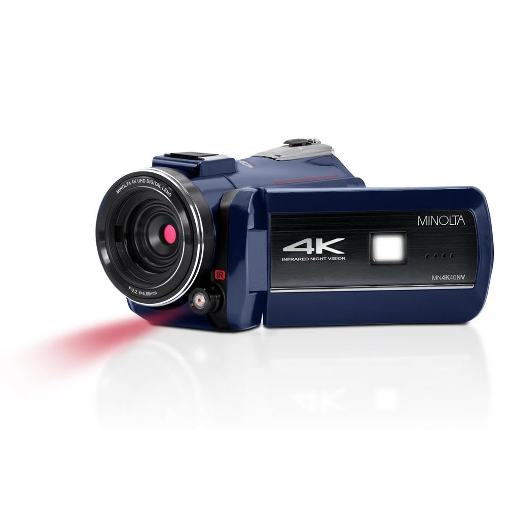 Minolta Camcorder - 4K Ultra HD, 30MP Photos, Night Vision with IR Sensor, 16X Zoom, Anti-Shake, Time Lapse, Face Detection, 3 Touchscreen, HDMI USB Output, 32GB SD Card Included (Blue)