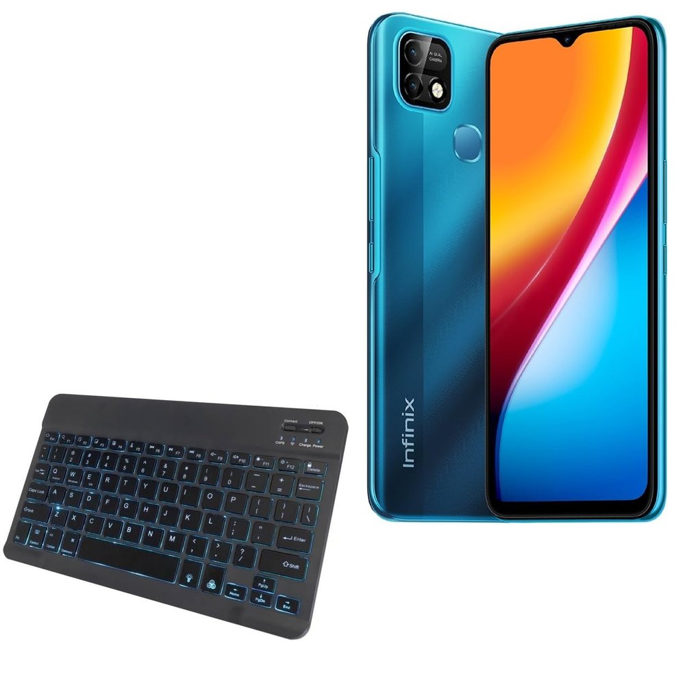 BoxWave Keyboard Compatible with Infinix Smart 5 Pro - SlimKeys Bluetooth Keyboard - with Backlight, Portable Slim LED 7 Colors - Jet Black