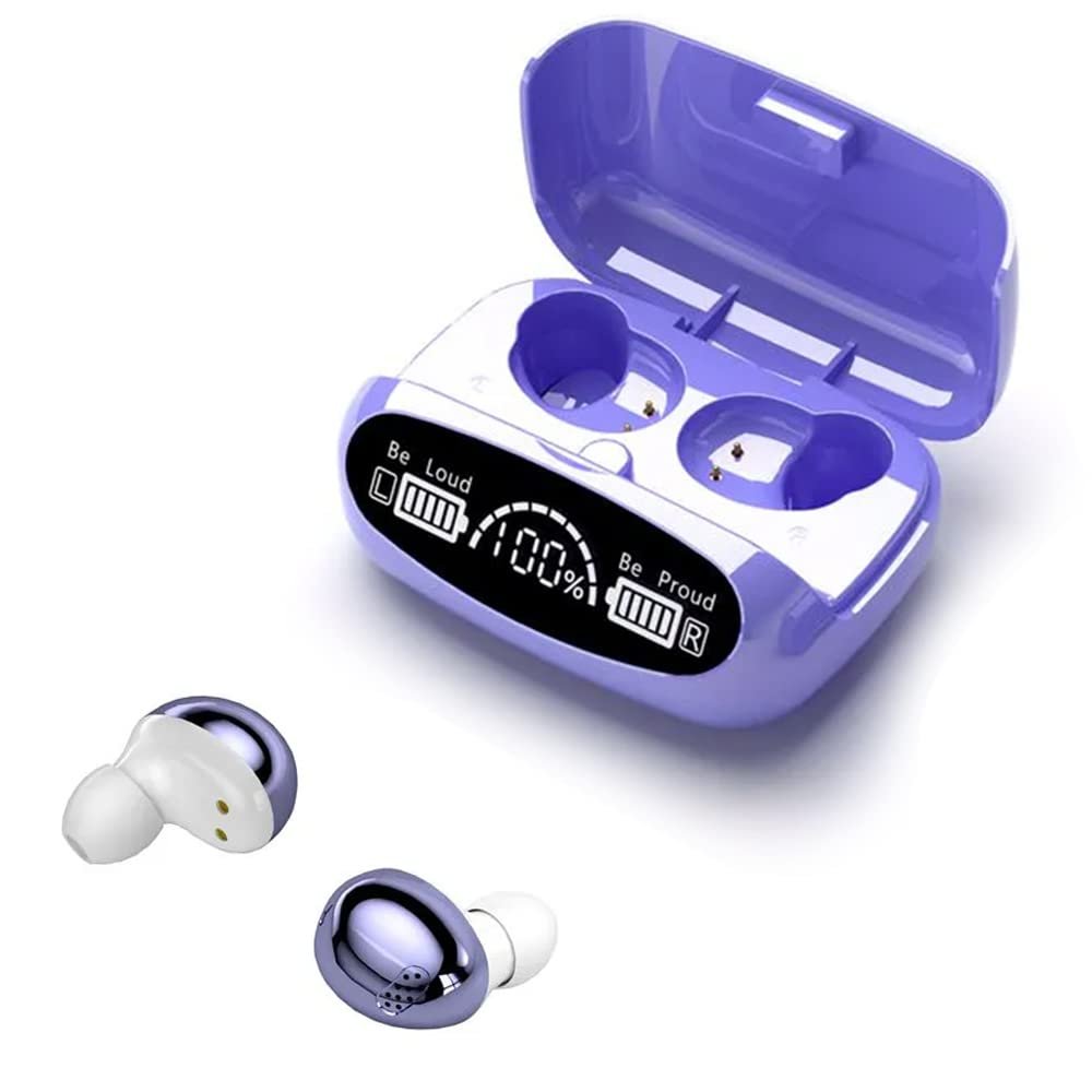 eDealz in-Ear Wireless Bluetooth 5.2 Headphones, Earbuds IPX6 Waterproof with Microphone Rechargeable USB C Case for Smartphones Android iOS (Purple)