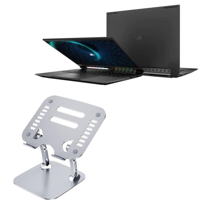 BoxWave Stand and Mount Compatible with Corsair Voyager a1600 - Executive VersaView Laptop Stand, Ergonomic Adjustable Viewing Angle Metallic Riser - Metallic Silver