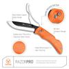 OUTDOOR EDGE RazorPro G Double Blade Hunting Knife  Replaceable Razor Sharp Skinning Blade & Gutting Knife for Fast Field Dressing, Non-Slip Black Handle, Black Sheath with 6 Extra Blades (Orange (30 Blades)) view 2