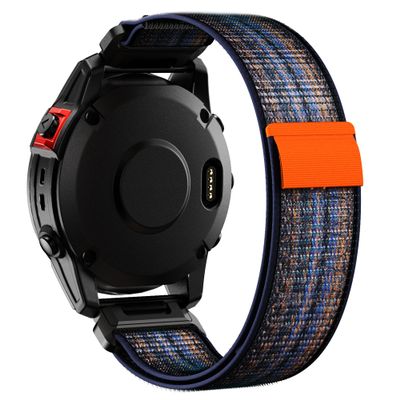 CUZOW Hook Loop Nylon Watch Band Compatible with Fenix 8/8 pro 47mm/ 7/6/ 6 pro/ 5/5 Plus, Quickfit 22mm Rugged Watch Bands for Forerunner 965/745/945/Epix Gen 2/Approach s62/Instinct, Blue/Orange