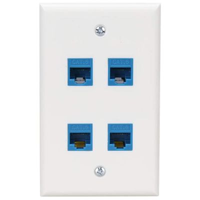 Pasotim Ethernet Wall Plate 4 Port Wall Plate Female-Female Compatible with for Cat7/6/6E/5/5E Ethernet Devices -Blue