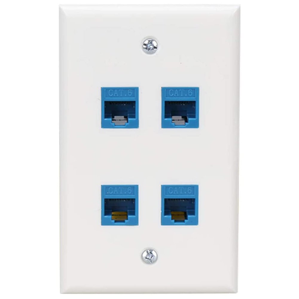 Pasotim Ethernet Wall Plate 4 Port Wall Plate Female-Female Compatible with for Cat7/6/6E/5/5E Ethernet Devices -Blue
