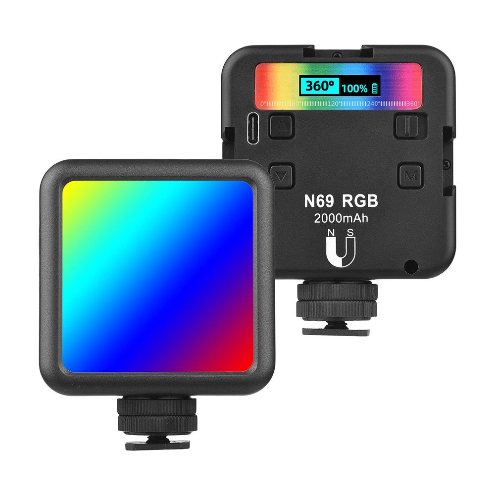 Andoer N69 RGB LED Video Light Portable Photography Fill Light 60PCS Highly Bright lamp Beads CRI 95+ Bi-Color Temperature 2500K-9000K with Built-in Magnet Cold Shoe 1/4 Inch Screw for Camera Tripod