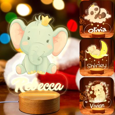VEELU Child Night Light Panda Personalized Name LED Bedside Lamp Christening Gift for Boy and Girl Birth Baby Room Decoration